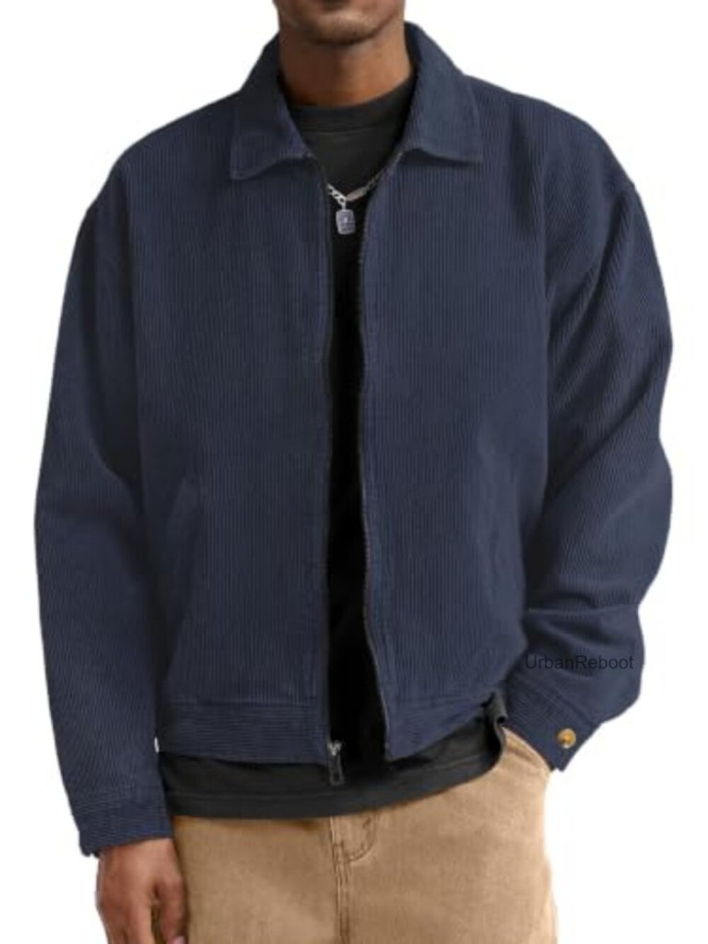Men's Corduroy Bomber Jacket Full Zip Up Collared Lightweight